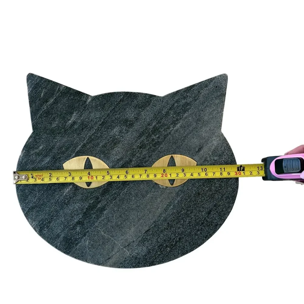 Godinger Black Cat Shaped Marble Serving Board With Brass Inlay 12x10.5 NEW